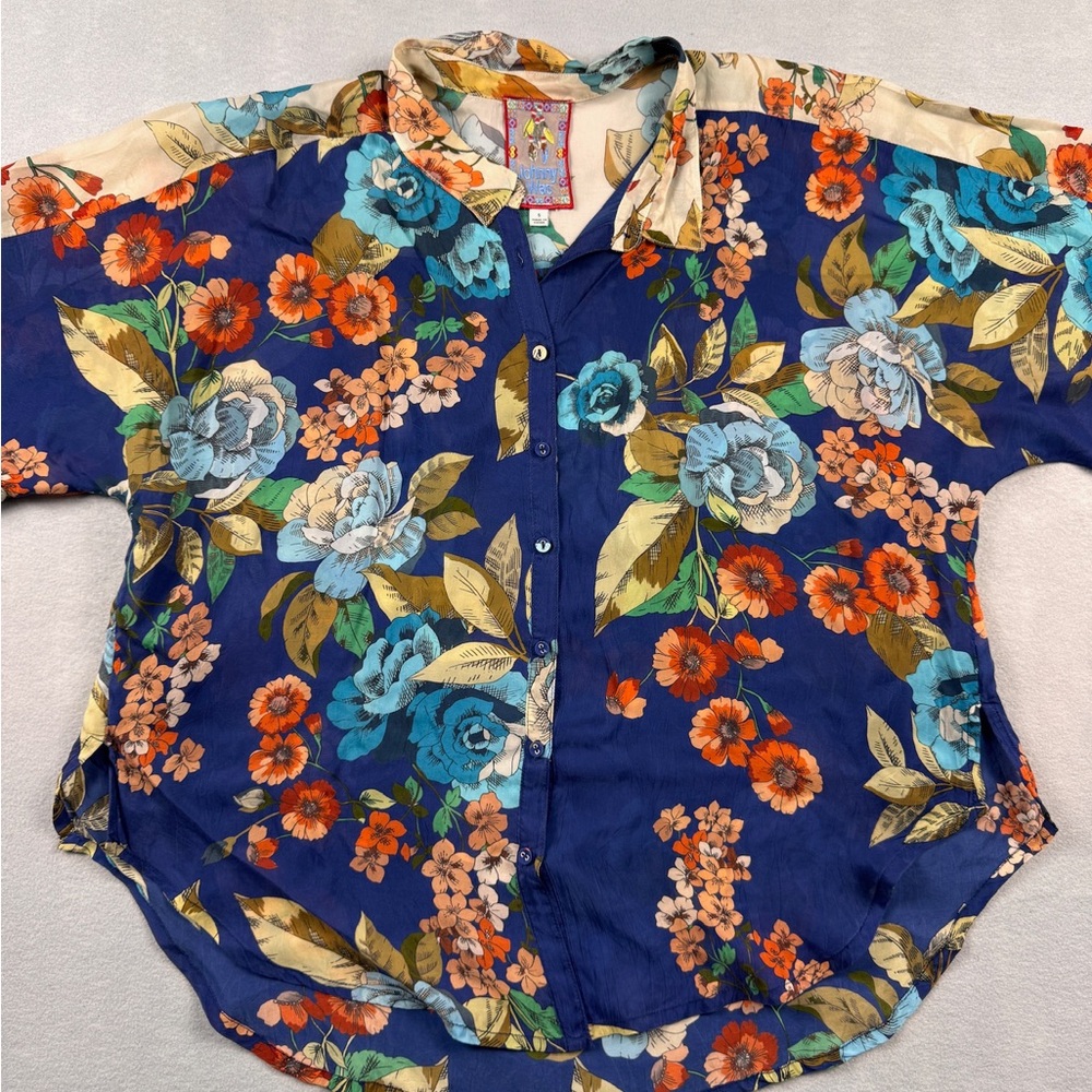 Johnny Was Emma Lynn Button Front Floral Shirt Blouse Sz Small Boho Festival